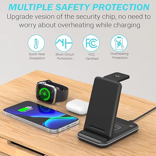 Miniatura 5 de Estación de carga inalámbrica plegable - Base de carga inalámbrica Qi 3 en 1 para iPhone y Apple Watch - Base universal de carga rápida para