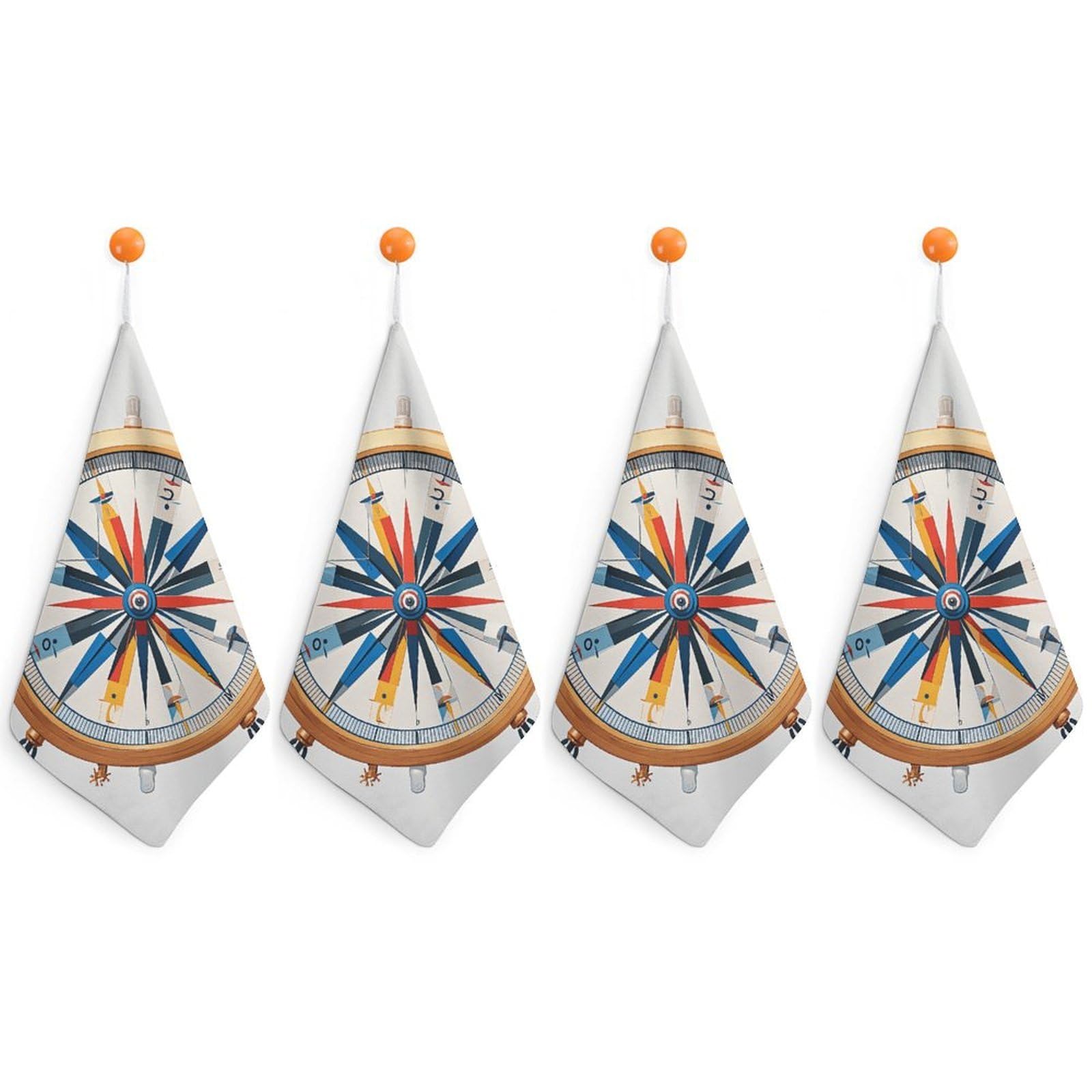 QMNLKH Maritime Sailboat Compass Hand Towels for Kitchen, Quick Dry Hanging Hand Towels with Loops, Absorbent Hand Towel for Bathroom, Square Soft Microfiber Towels for Gym, 11.8inch 4PCS