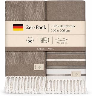 NOUR Hamamtuch Strandtuch | 2er Pack | groß 100x200 cm | aus 100% Baumwolle | Picknickdecke | Saunatuch | Extra leicht | saugstark | schnelltrocknend | Sandfrei (braun)