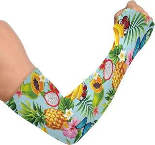 JUNZAN Mangas de brazo refrescantes de mariposas coloridas abstractas para mujeres y hombres, jardinería, agricultor, protección solar UV, Tropical Fruits Piña Verde azulado Azul, talla única