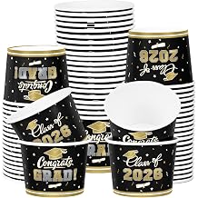 Gatherfun 2026 Graduation Decorations Kit - Class of 2026 Congrats Grad Party Pack with Paper Ice Cream - Snack Cups for 50 Guests, for Graduation Party SuppliesBlack and Gold