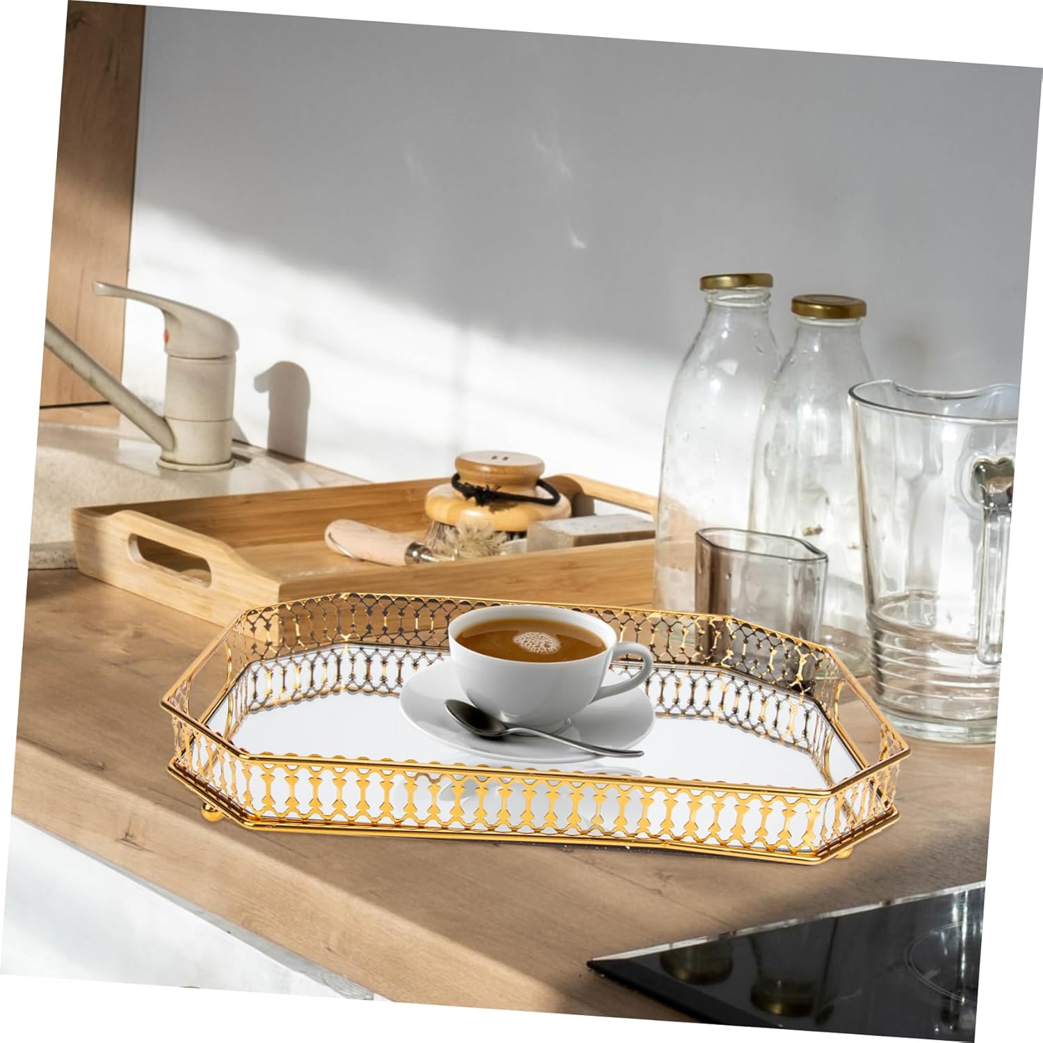 Elegant Metal Glass Storage Tray for Bathroom Toiletries and Jewelry Organization Stylish Desktop Storage for Clean and Tidy Home Decor for Dresser and Tabletop Use