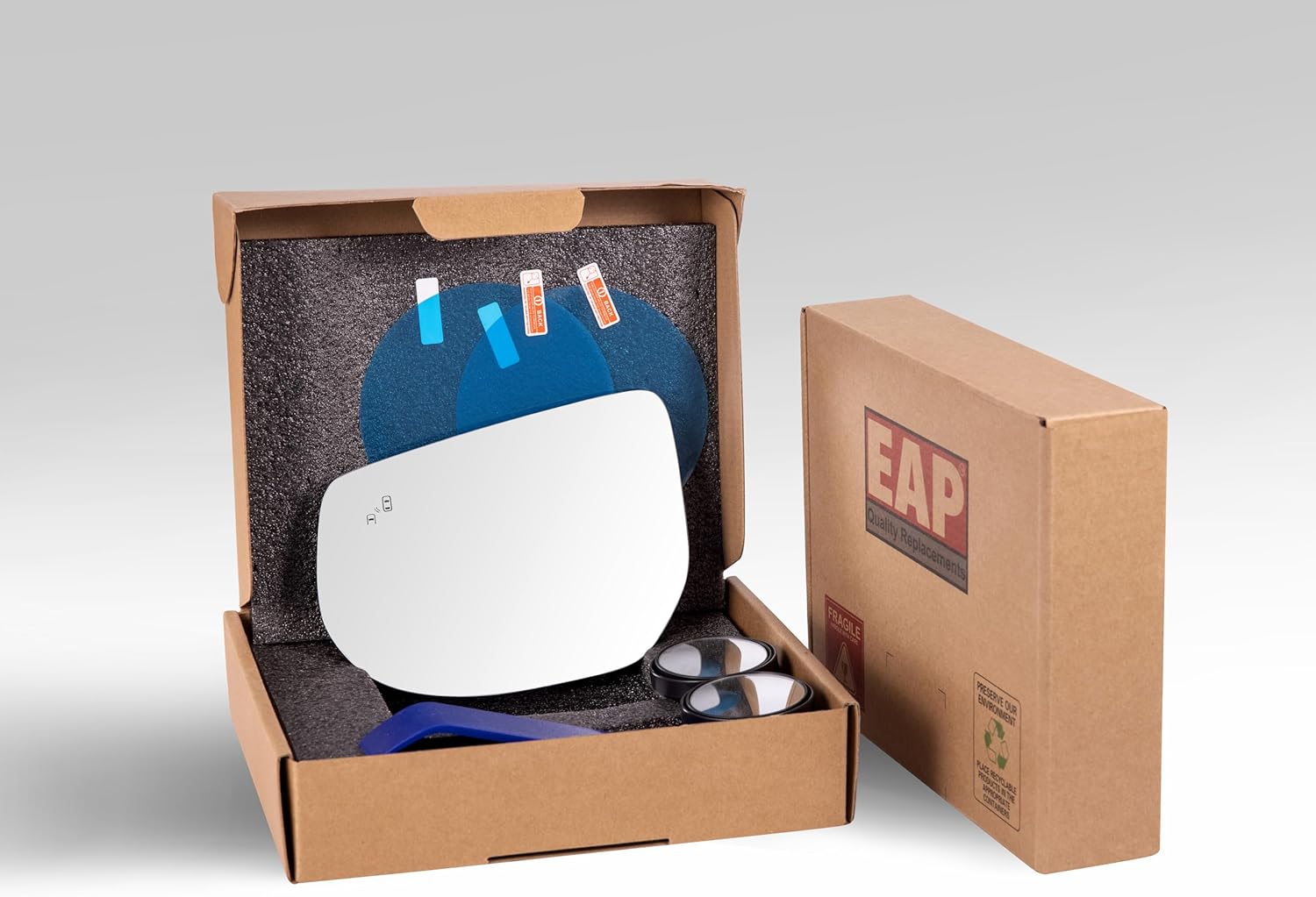 EAP Driver Side Mirror Glass Compatible With Cadillac XTS 2013-2017, Heated With Blind Spot Without Auto Dimming, 22839672 23216353