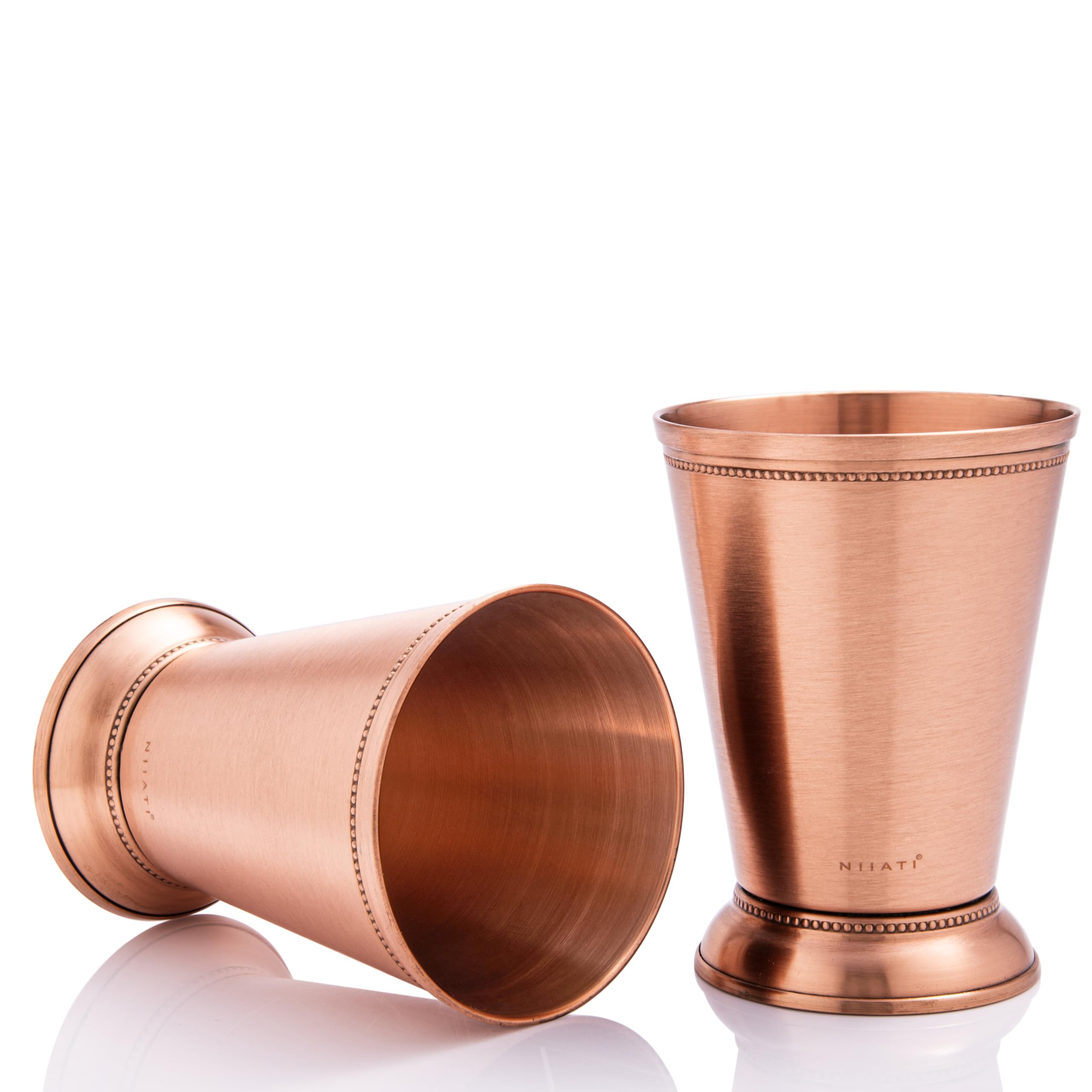 GIBOX Classic Copper Glass Wide Mouth with Stand for Serving Beverages, Ayurvedic Copper Benifits Fancy Drinkware for Water Lassi, Juice Milk for Home Kitchen & Dining (Set of 2) (360 Gram Weight)