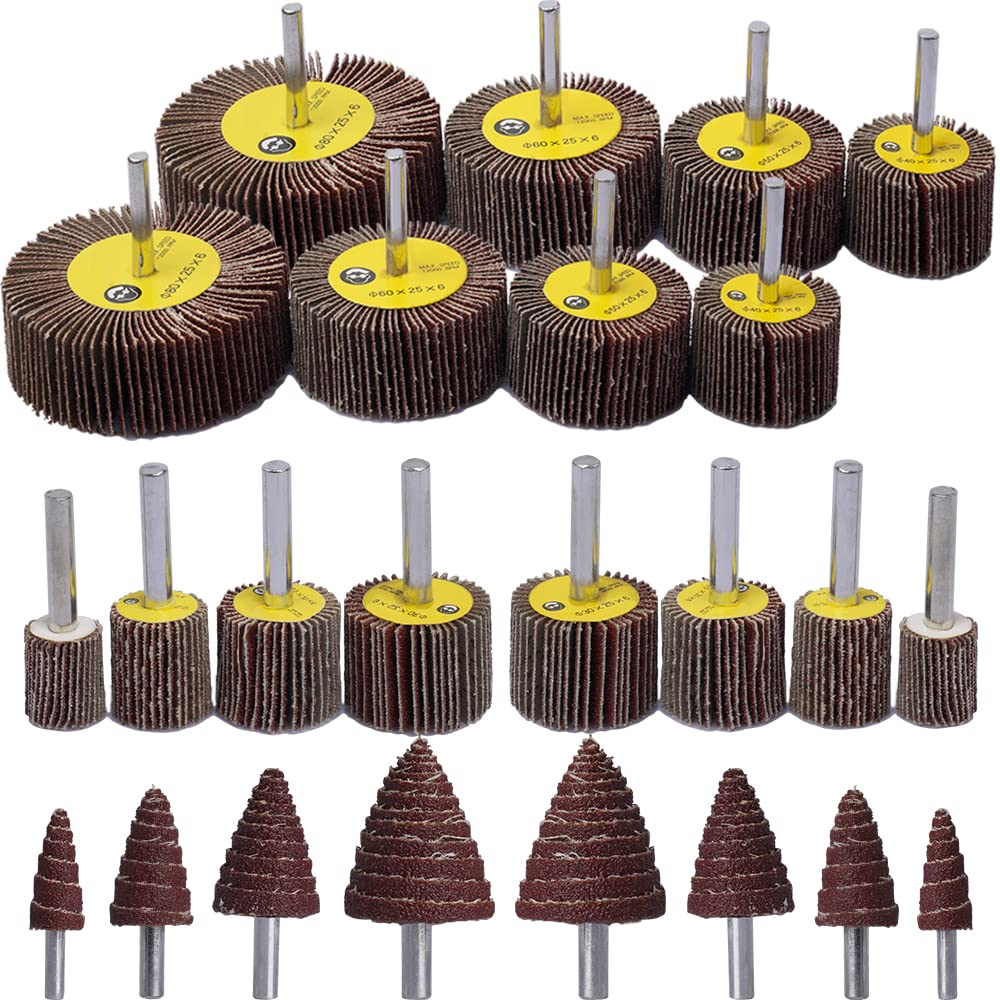 Abrasive Flap Wheel Sander,24 Pack 80 Grit 1/4" Shank Diameter Cone