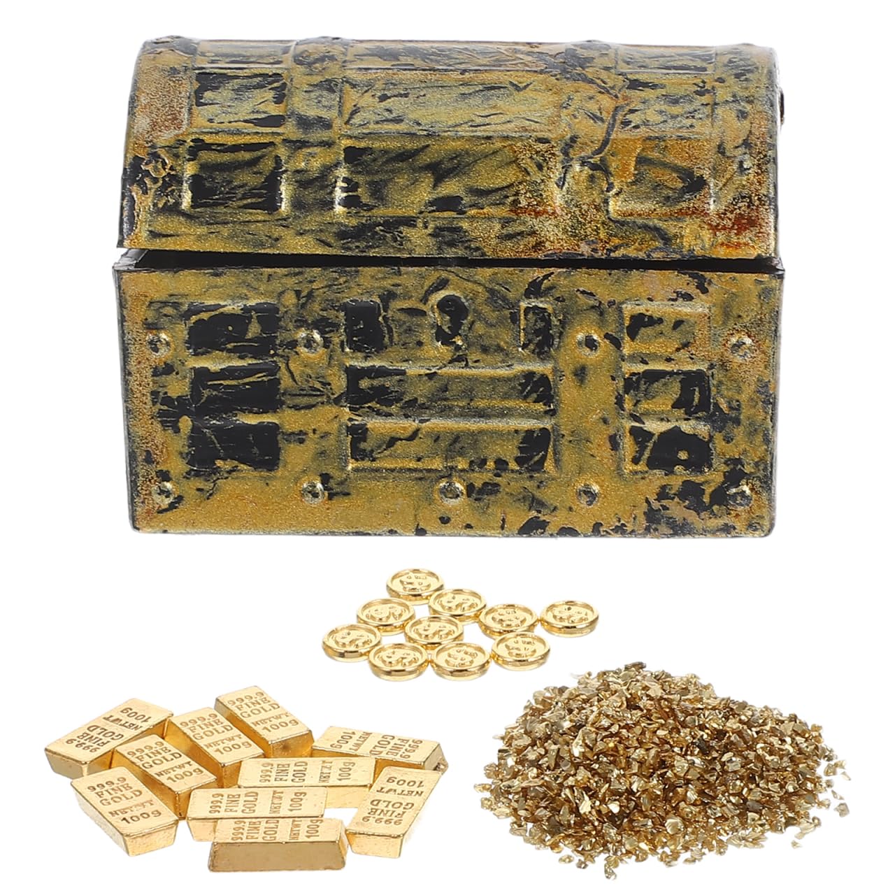Toddmomy Miniature Dollhouse Treasure Chest with Tiny Pirate Coins Bars Accessories for Dollhouse Scene Decorations Educational Play 1.42X1.06X0.91In