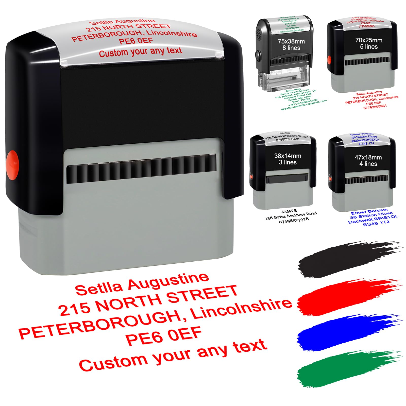 Personalised Stamp Custom Self-Inking Rubber Stamp Name Business Address Stamps 70mm x 25mm Up to 5 Lines of Text 4 Font & Ink Color Options