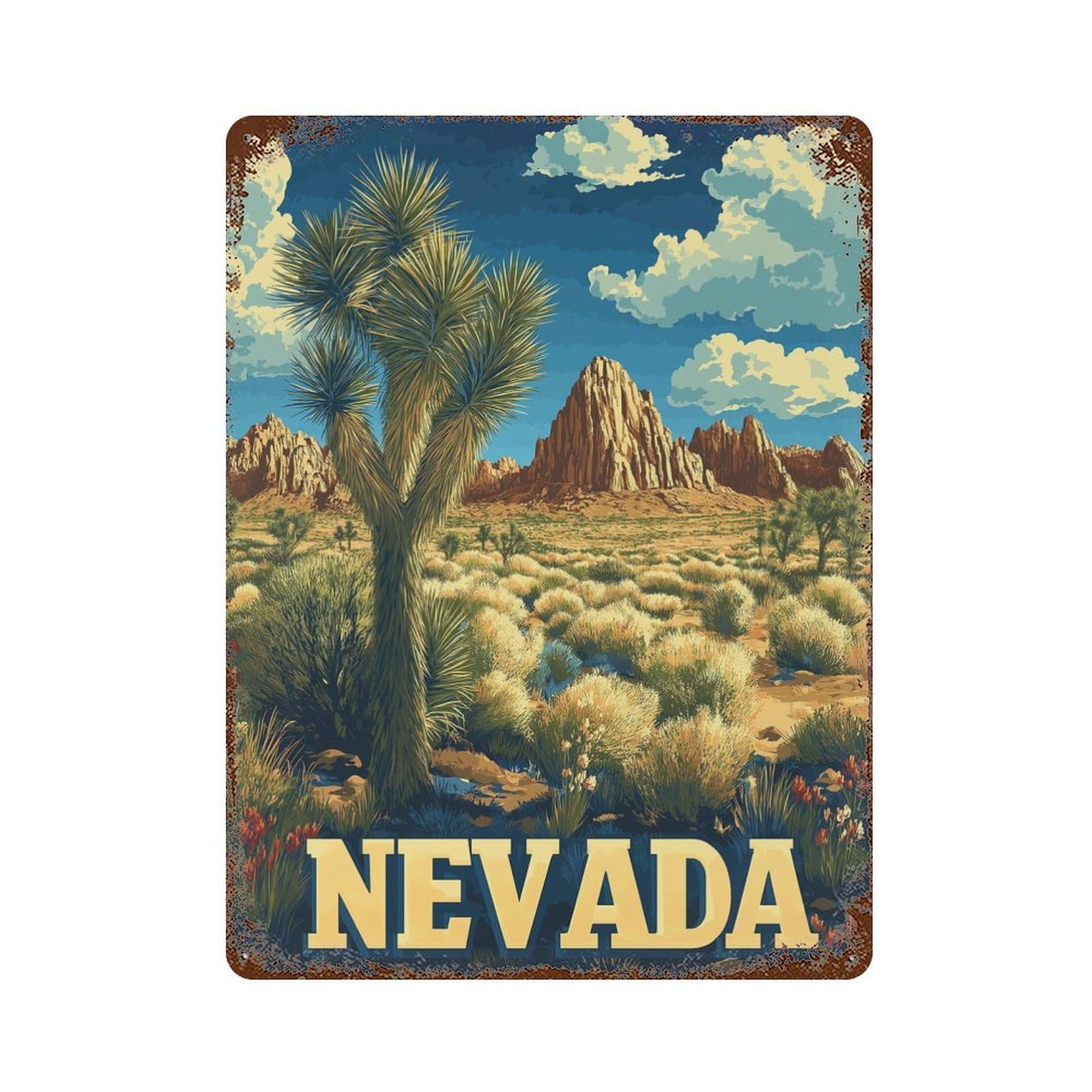 Nevada Wilderness Joshua Tree Desert Travel Poster Aged Metal Wall Plaque 15.7"x11.8", Classic Wall Plaque for Garage, Pub Or Kitchen