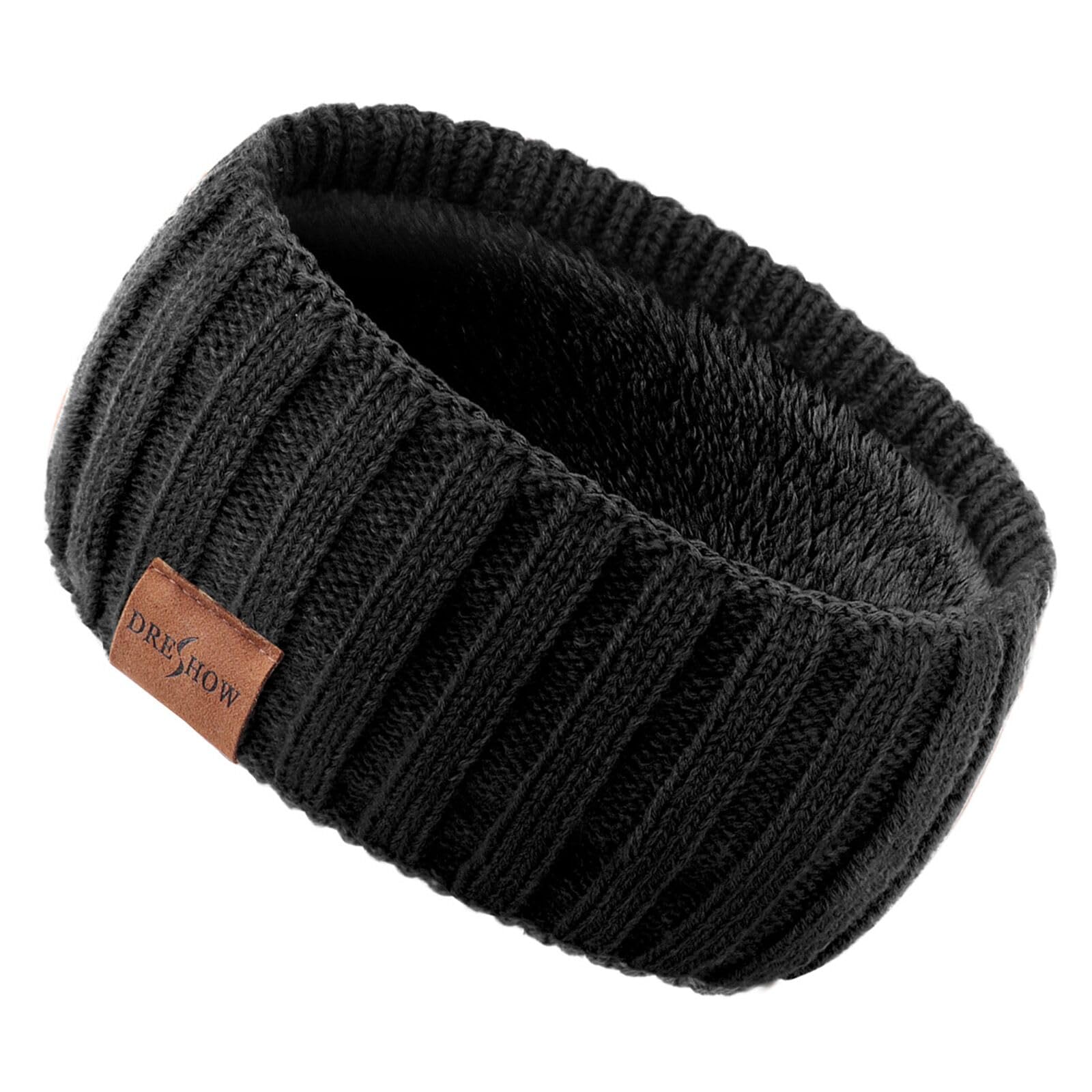 DRESHOW Winter Headbands for Women Fuzzy Fleece Lined Ear Warmer Headband Knit Thick Warm Crochet Headband Cold Weather Accessories