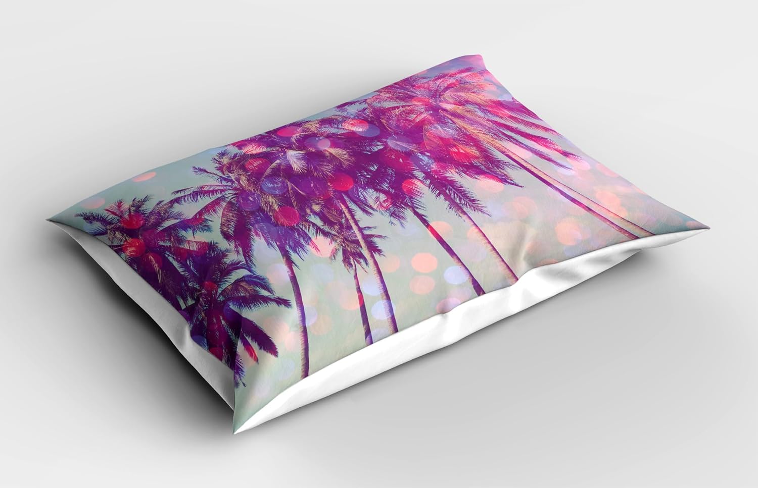 Ambesonne Nature Pillow Sham Set of 2, Palm Trees Hawaiian Tropic Seashore Beach Californian Miami Sunbeams Image, Quality Microfiber Bedding Item for All Seasons, 30" x 20", Fuchsia Purple