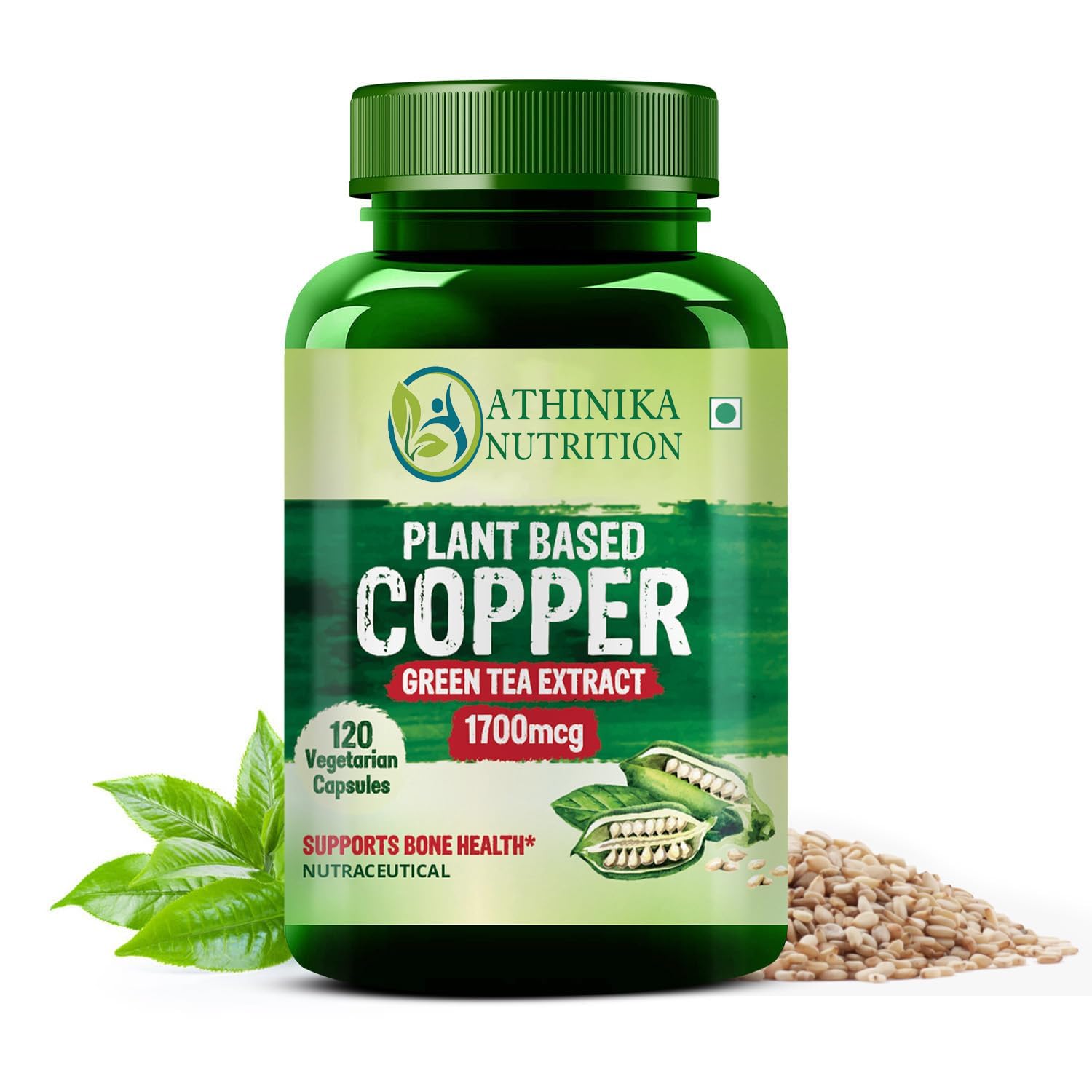 Plant Based Copper 1700mcg Supplement with Green Tea Extract | Support Connective Tissues | Good For Bone Health - 120 Veg Capsules-image-2