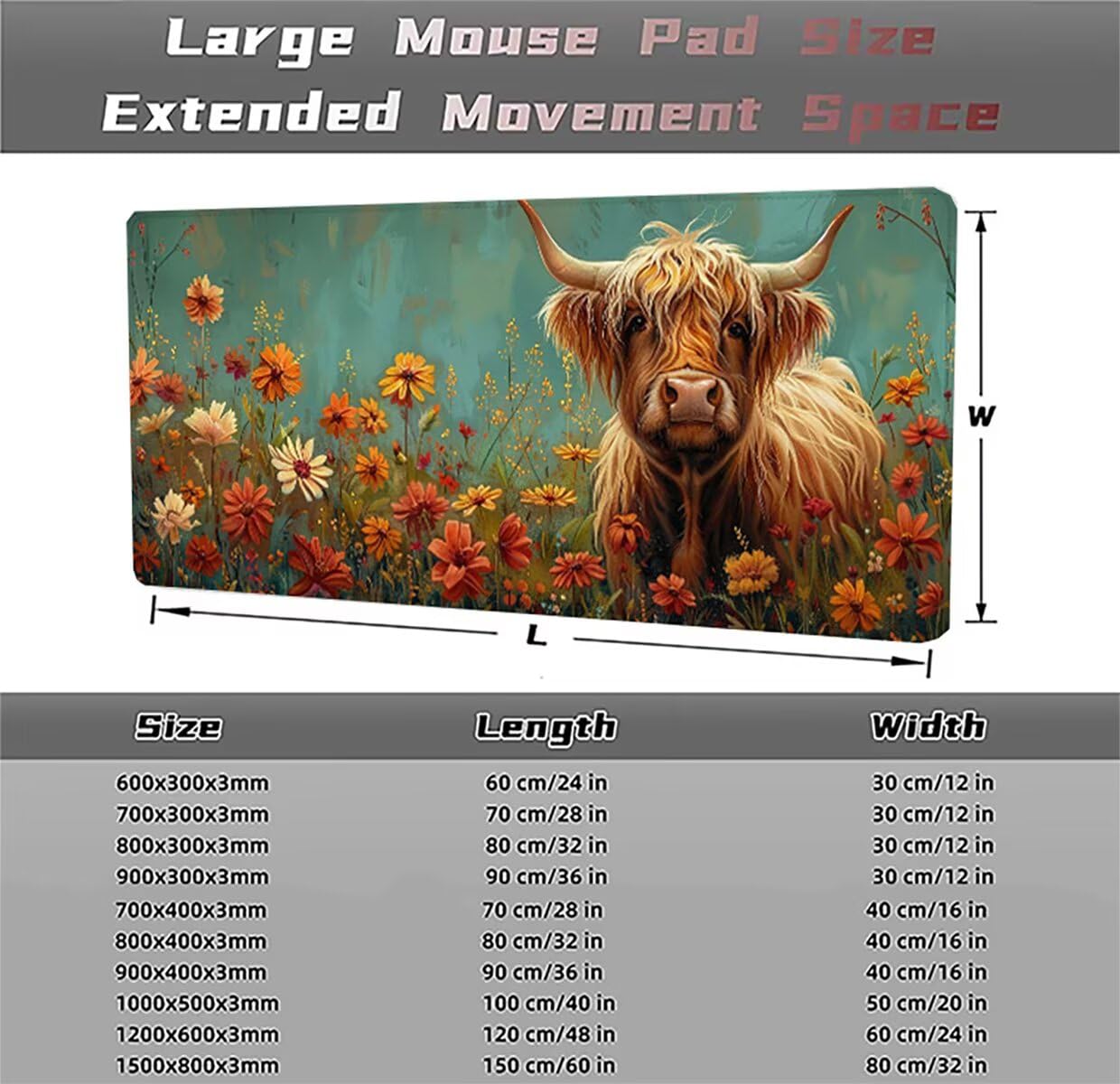 Podkładka pod mysz do gier, 1200 x 600 x 3 mm, XXL, duża, antypoślizgowa wodoodporna, rozszerzona długa klawiatura podkładka pod mysz, akcesoria biurowe, do gier, komputera, komputera zwierzęcego
