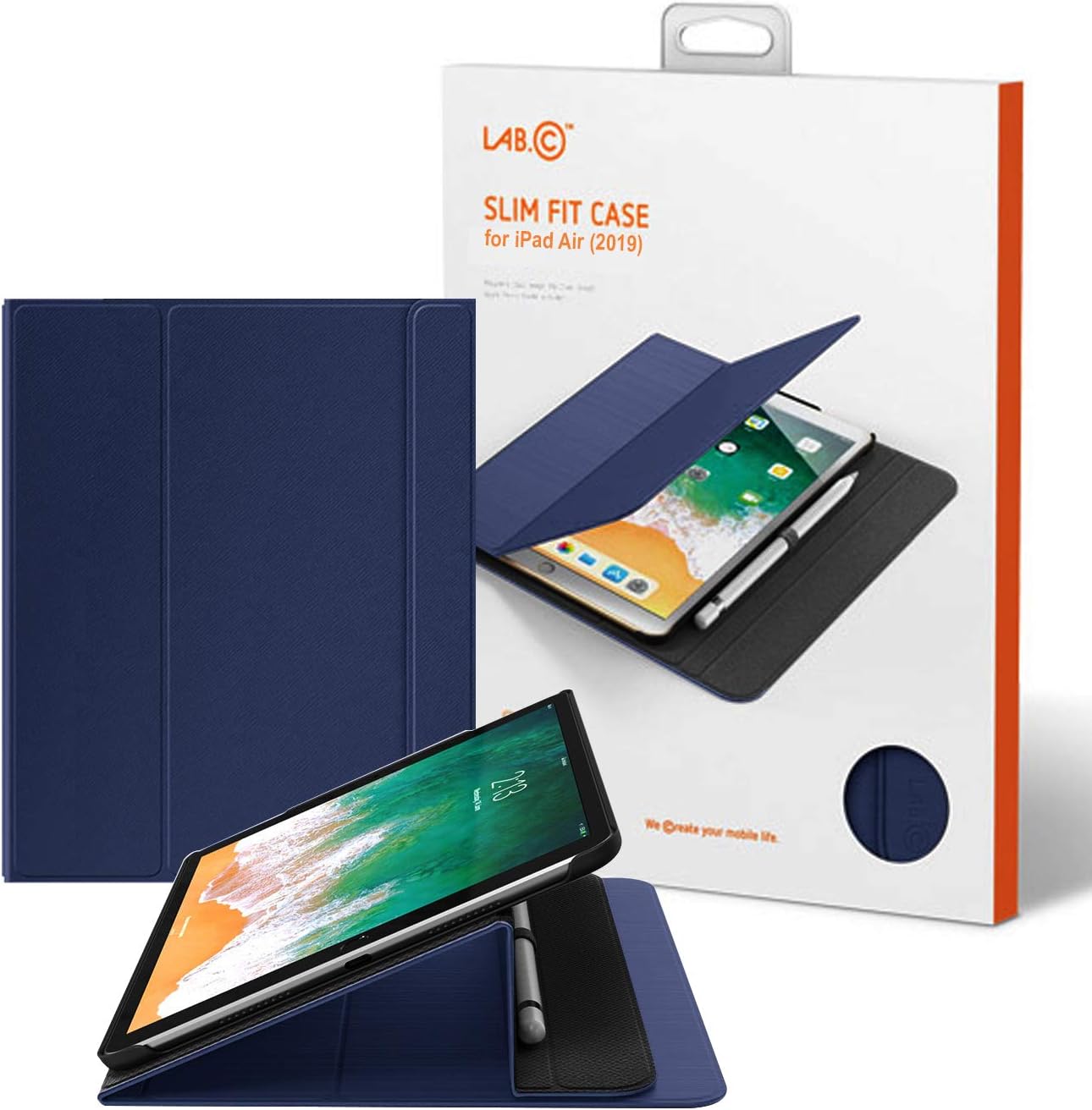 LAB.C Apple iPad Air (2019) Slim Fit Case Magnet Clasp with S-Pen Holder (Navy)