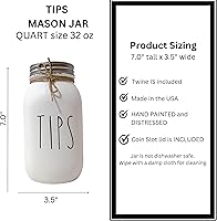 Vista 3 de Tips Jar - Tarro de vidrio pintado de blanco y envejecido, tarro de punta para restaurante de dinero, 32 onzas, tarro de boca regular con ranura