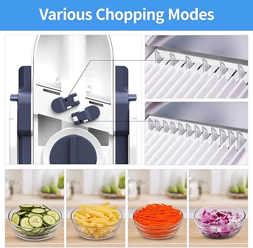 Miniatura 6 de 5 en 1 Cortadora de mandolina para cocina y picadora de verduras segura y rebanadora de mandolina ajustable, no se puede quitar, la mandolina puede