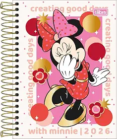 Tilibra - Agenda Espiral Diária 11,7 x 16,4 cm Minnie 2026 - Minnie Bolas Coloridas