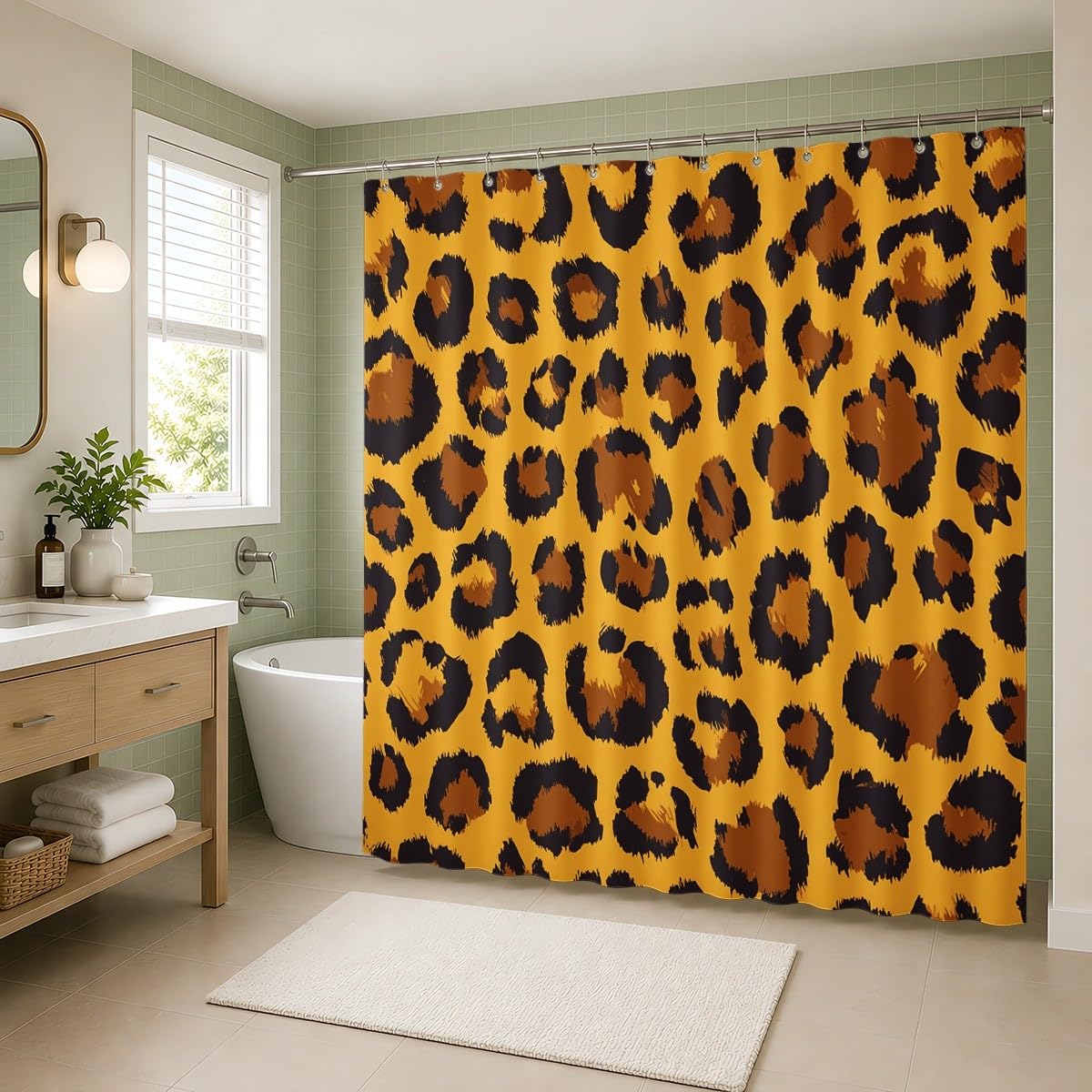 Generico Tenda Doccia 240x200 cm Marrone Impermeabile per Vasca da Bagno | Tenda Doccia Antimuffa Fantasia Classica Con Stampa Leopardata Poliestere, Lavabile, Asciugatura Rapida, Facile da Pulire