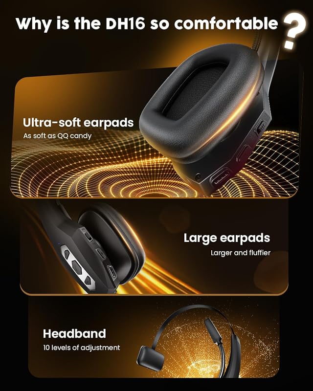 Trucker Bluetooth Headset with Charging Base, Wireless Hands-Free Headset with Noise Canceling Mic & Mute Button, 56Hrs Working Time PC Headsets for Cell Phones, Computer, Truck Driver image 4