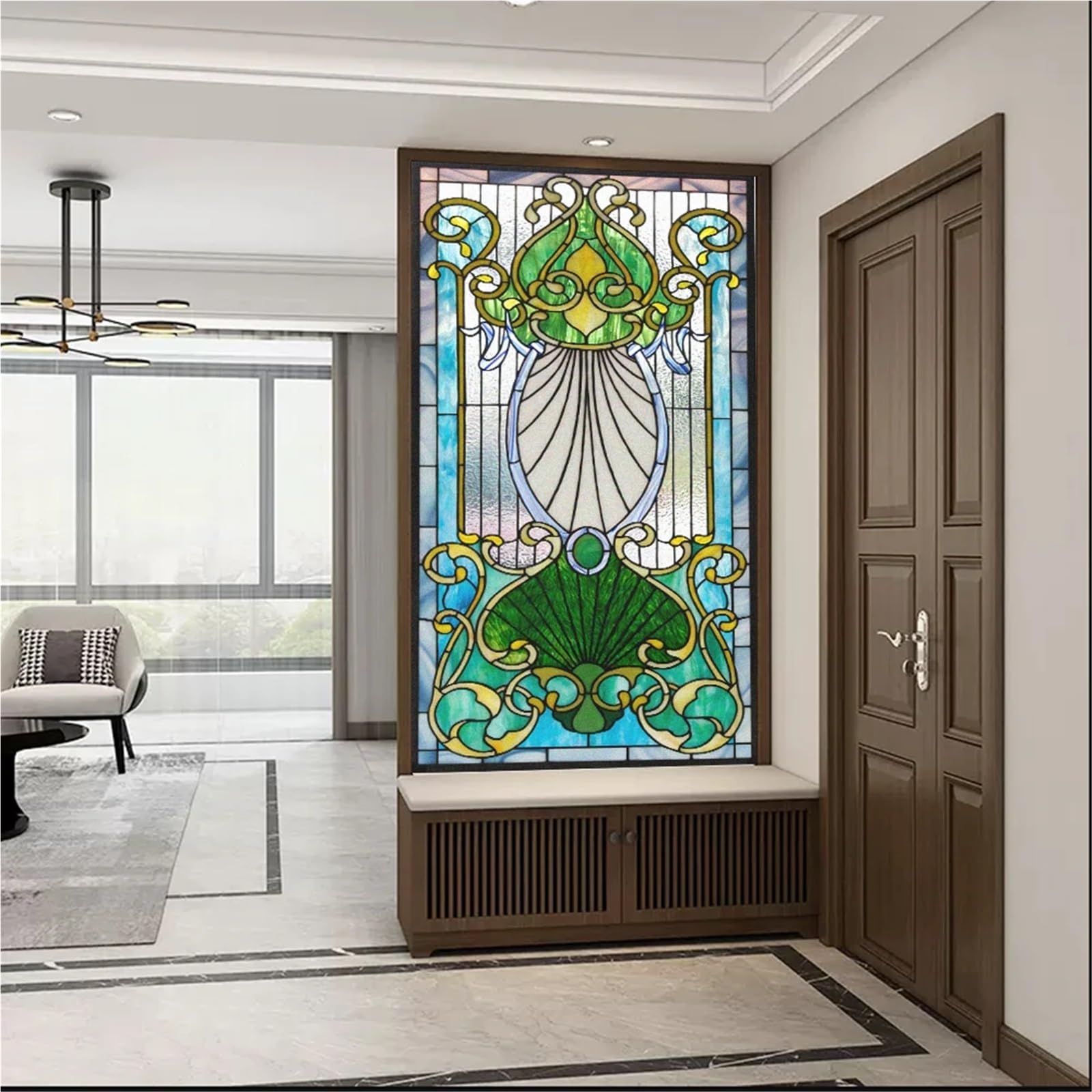 Fensterfolie PVC-Sonnenschutzfolie, klebstofffrei, Vintage-Muster, Milchglastür-Tönungsfolie für Dekor(80cmx180cm)