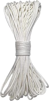 12 Strand Braided Dyneema Rope -3mm 700kg Fracture Strain - Suitable for Tents, Kiteboarding, and Other 65 feet White