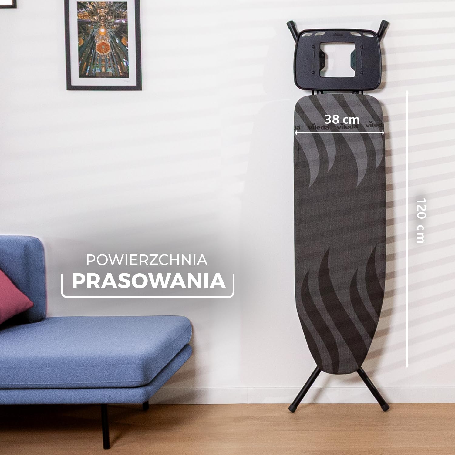 Vileda Total Reflect Ultimate deska do prasowania | Szybkie prasowanie, wytrzymała, szeroka powierzchnia, regulowana wysokość, XXL podpórka, łatwa do składania i przechowywania