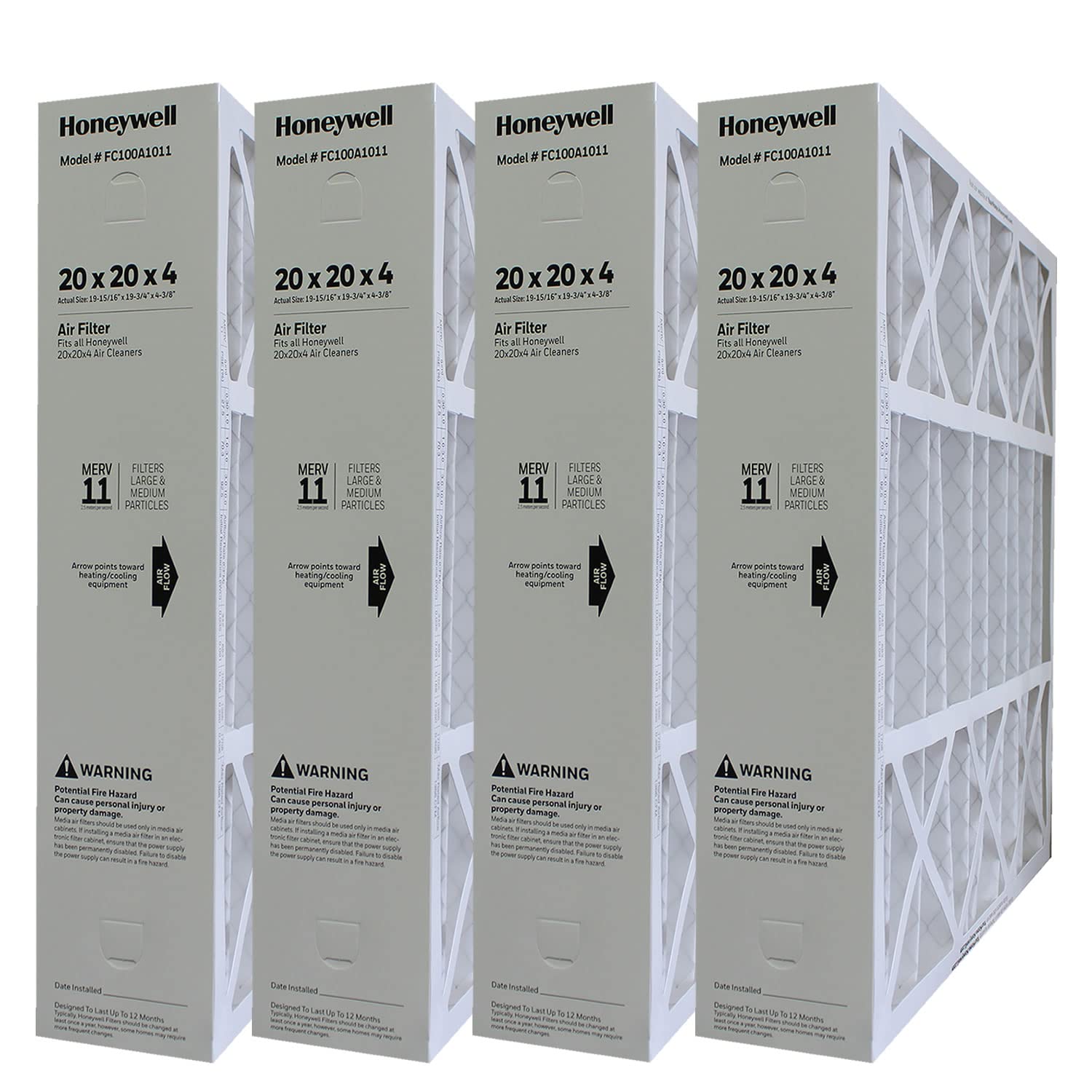 Honeywell FC100A1011 Replacement Media Air Furnace Filter, MERV 11, 20 x 20 x 4.5 in, 4 Packages