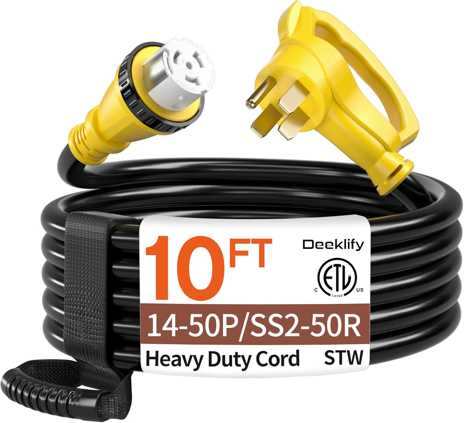 10FT 50 Amp Generator Cord, NEMA 14-50P/SS2-50R Heavy-Duty 4 Conductors Cable, Pure Copper STW RV Extension Cord, Female Plug with Twist Lock, Suitable for RV or Camper, ETL Listed