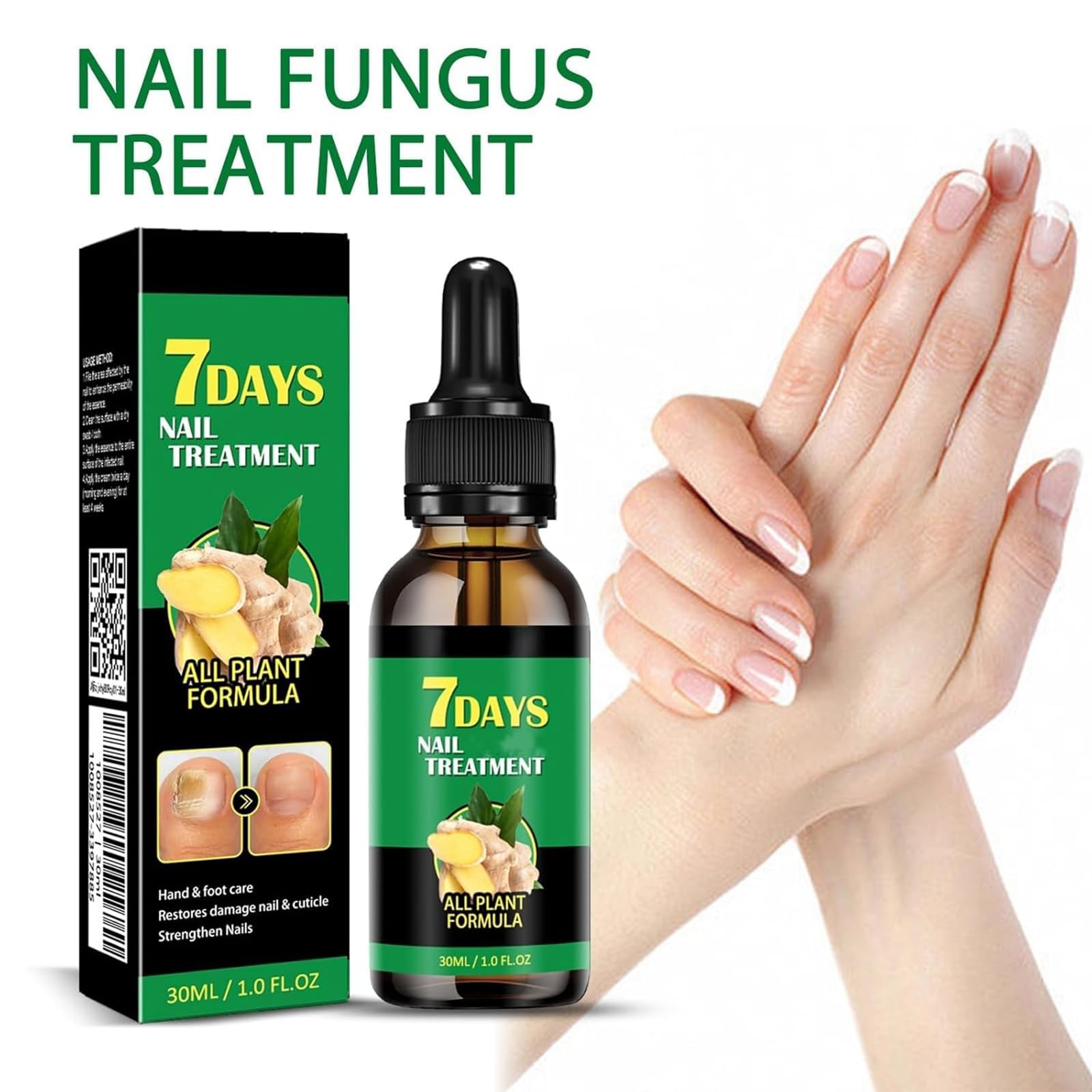 Tratamiento de hongos de uñas de 7 días, soporte de uñas de jengibre CUIDADO, 1 FL.OZ Multi-usose uñas de reparación de suero, para uñas finas, frágiles, peladas y agrietadas (2pcs)