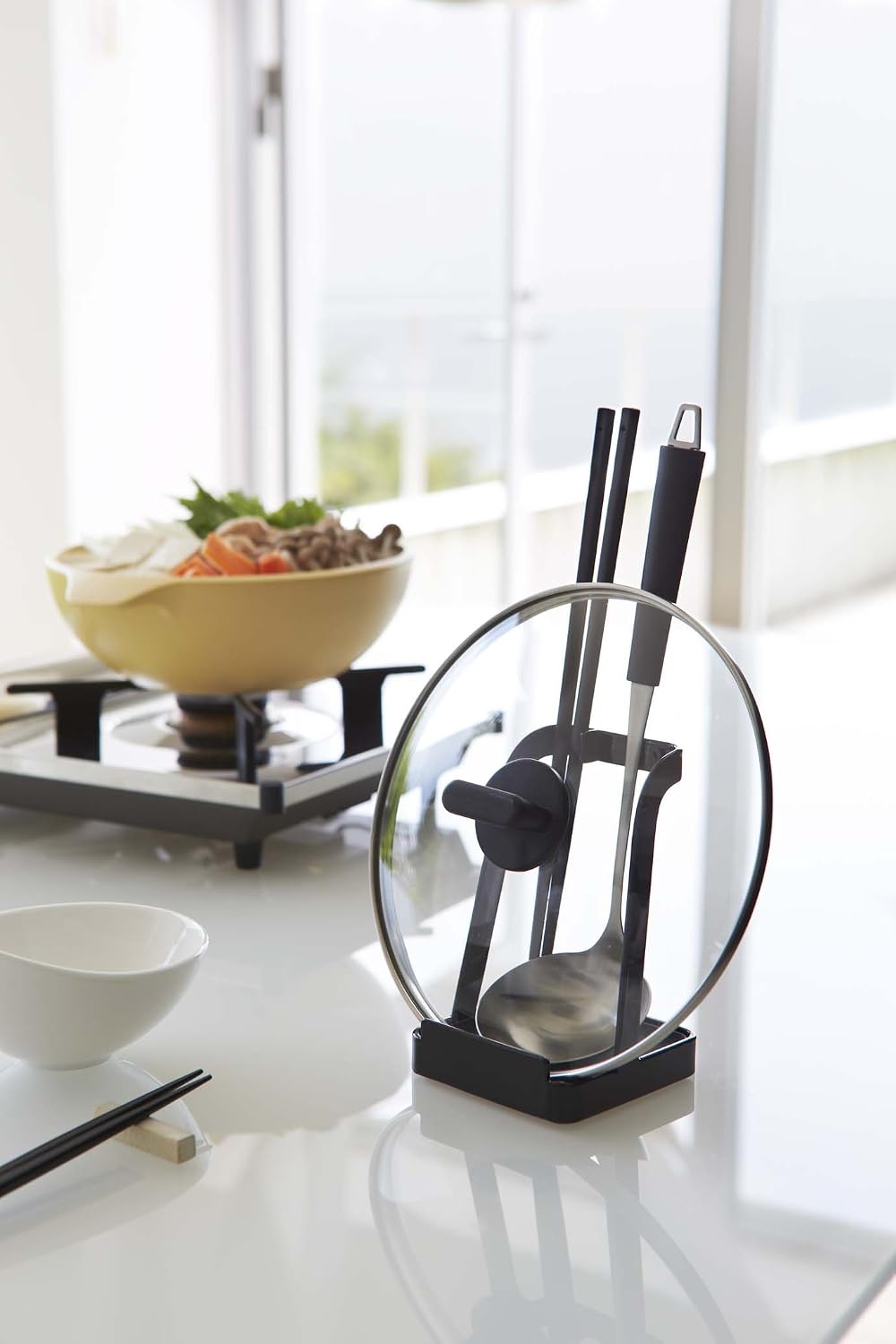 Yamazaki 2249 TOWER Ladle & Pot Lid Stand, Black, Steel, Minimalist Design, 10 x 10 x 15 cm (LxWxH) - Image 4