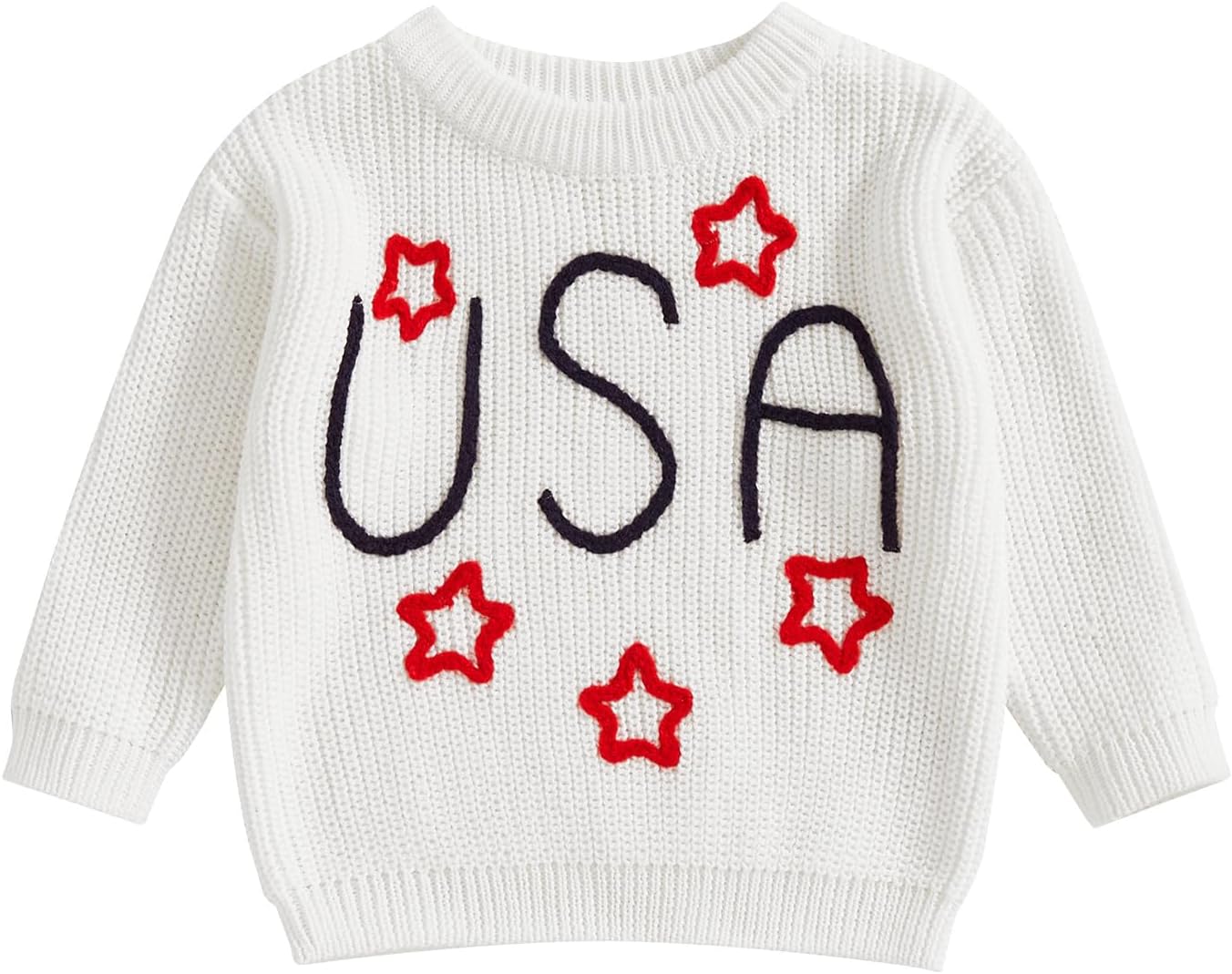 Baby Boy Girl 4th of July Outfit Cute USA Embroidery Oversized American Flag Sweater Toddler Fourth of July Clothes