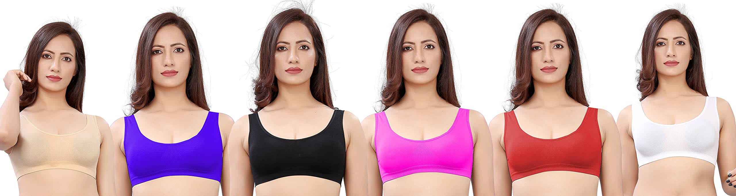 DeVry® Women Everyday Cotton Non Padded Non-Wired Air Sports Bra Combo Pack of 6 (Fit Size 28 to 34)