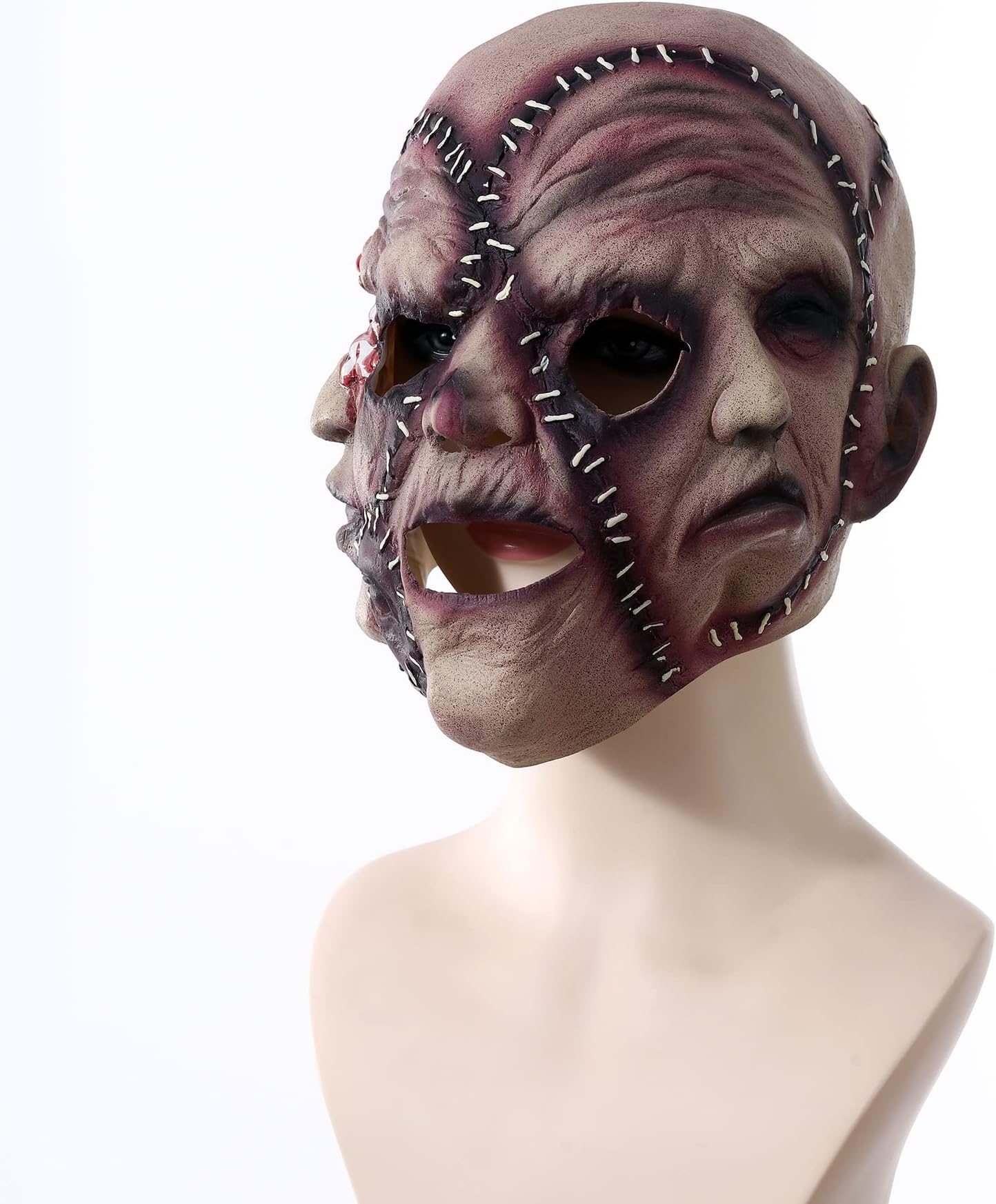 PLMNBGF Mask for Adult Kids, Scary Halloween Latex Three Face Horror Mask, Creepy Cosplay Prop for Halloween Parties & Masquerade Costume