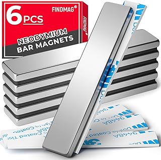 FINDMAG 6 Pack Powerful Neodymium Bar Magnets Rare Earth Magnet Bar, Strong Bar Magnets Neodymium Magnets with Double Sided Adhesive - 60 x 10 x 3 mm