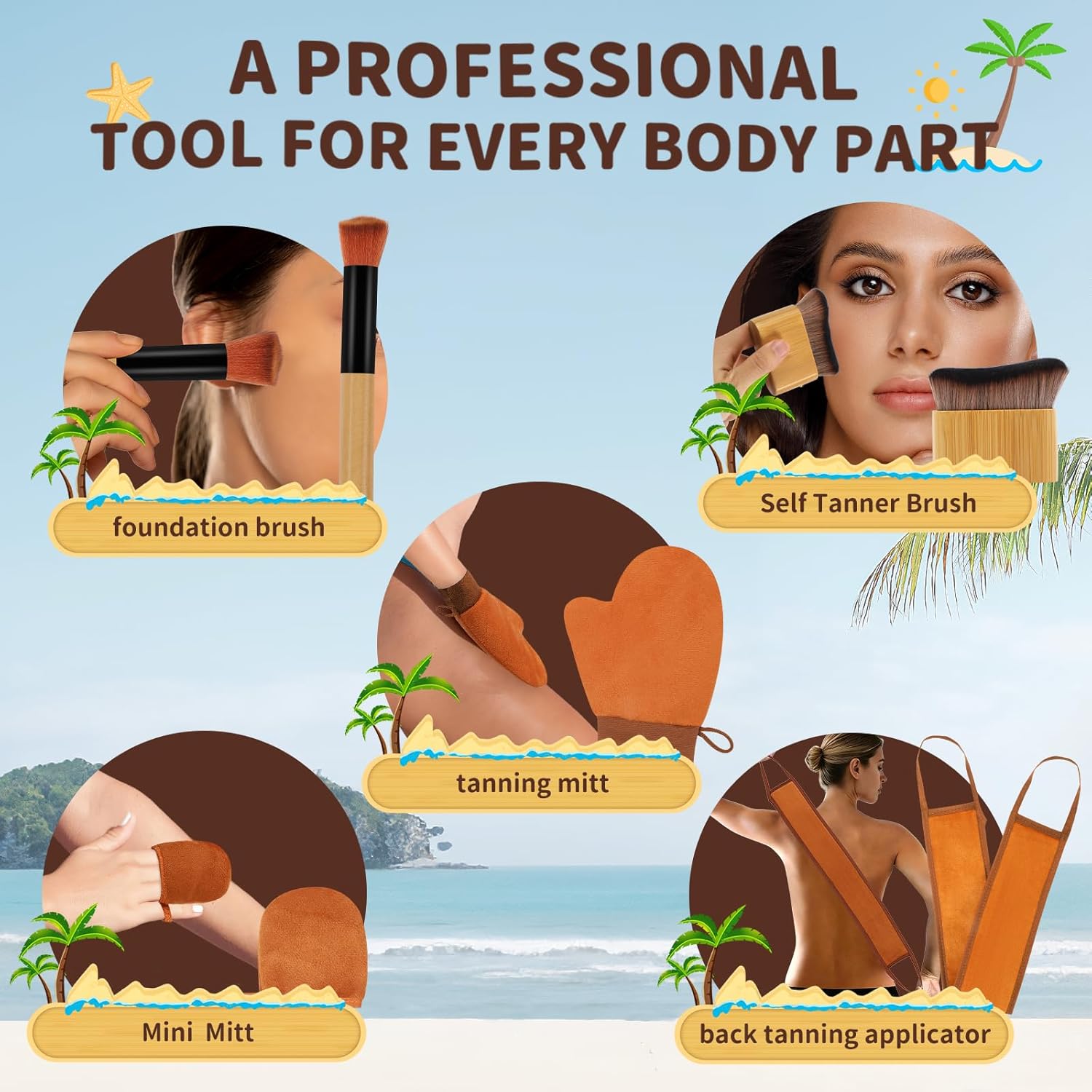 5 in 1 Self Tanner Mitt Applicator Kit - Professional Self Tanning Mitt & Back Applicator, Includes Face Tanner Mitt & Body Brush for Streak-Free, Palm-Free Tan - Image 3
