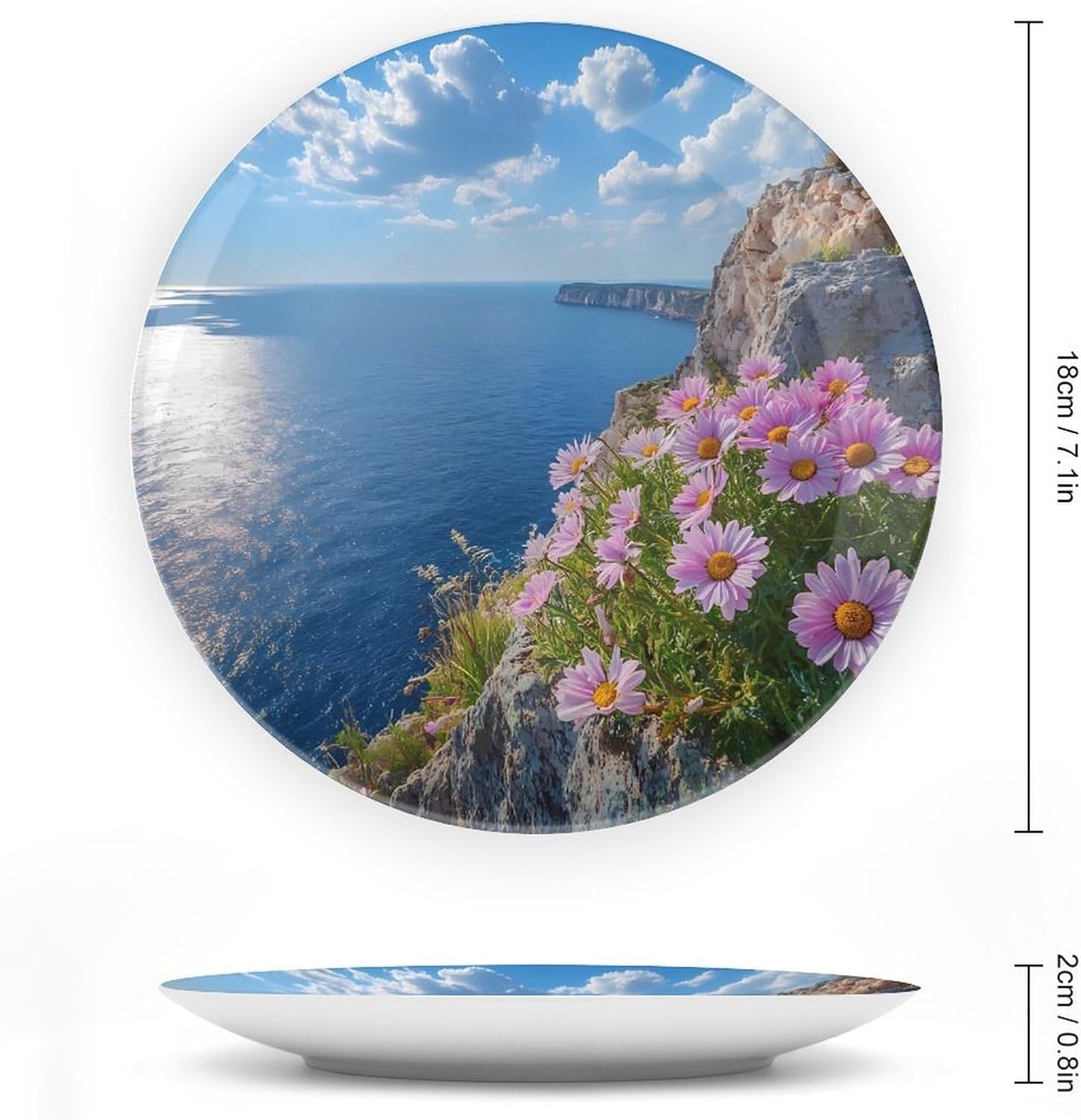 Beach Daisies Decorative Plate Tray Decor Trinket Dish Bone China Dinner Plates for Home Office Kitchen