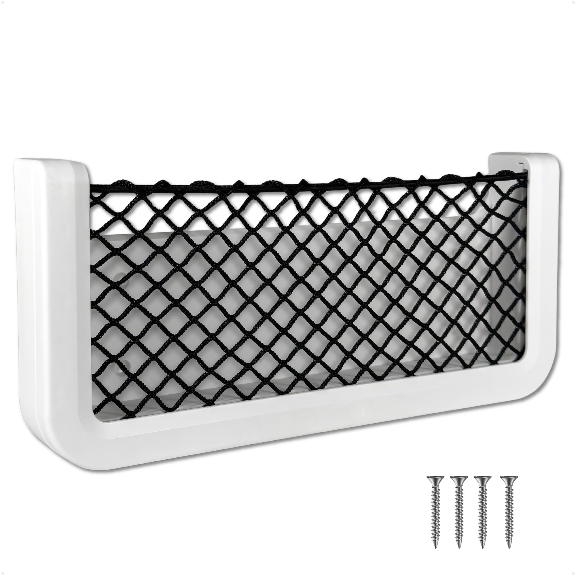 Five Oceans FO4902 Filet de rangement pour bateau, cadre blanc, filet élastique noir, 25,1 x 11,4 cm, filet de rangement idéal pour organisateur de bateau, voiture, camping-car