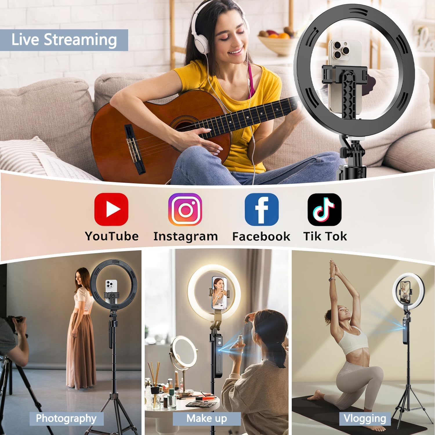 Upgraded Auto Face Tracking Tripod 360° Rotation with Stand, 10" RGB Ring Light Phone Tripod & Selfie Stick with Remote and Gesture Control, No App, Built-in Tracking Camera for Video/Live Streaming