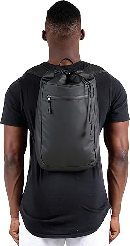 Miniatura 6 de VOORAY Mochila con cordón ajustable de 19L Bolsa de gimnasio para hombres y mujeres Viaje ligero Duradero resistente a la intemperie, Mate negro,