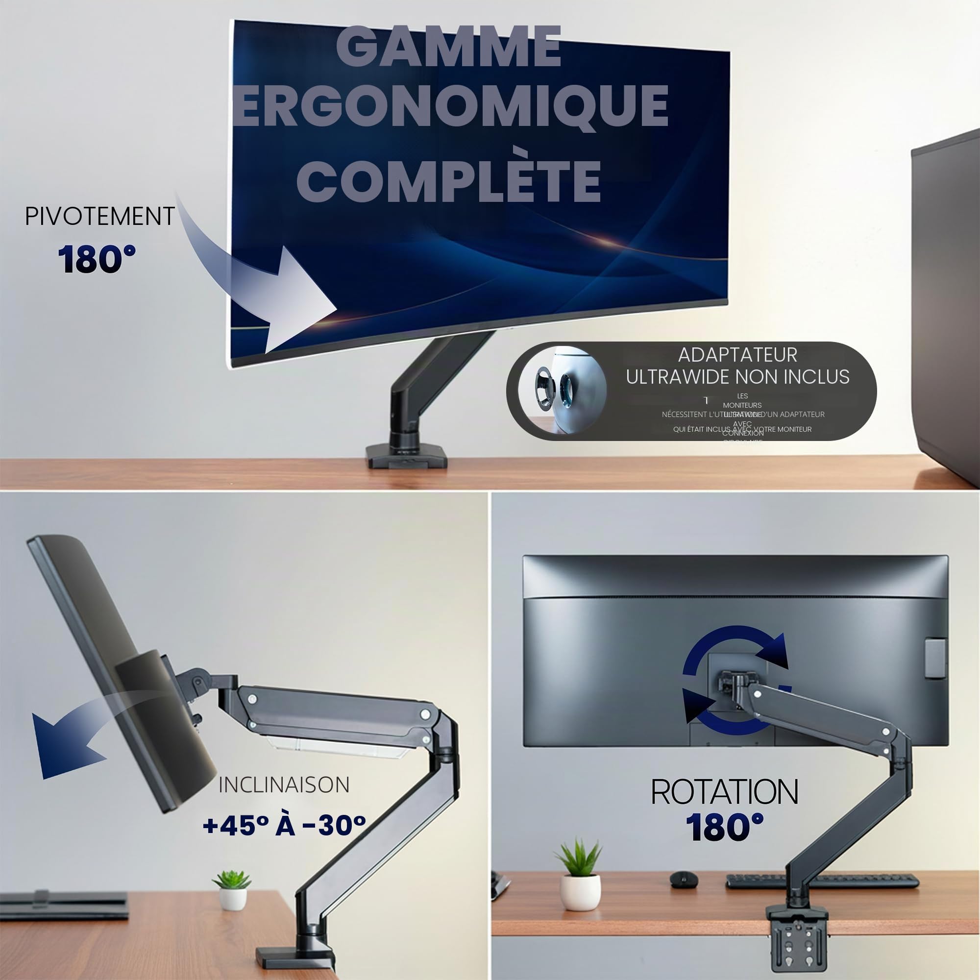 VIVO STAND-V101G1 Bras de Moniteur Robuste en Aluminium de qualité supérieure pour écrans Ultra Larges jusqu'à 124,5 cm et 15 kg, Hauteur pneumatique, VESA Max 100 x 100, Noir, STAND-V101G1
