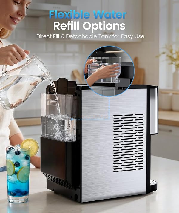 Antarctic Star Nugget Ice Maker Countertop with Soft Chewable Ice, 44Lbs/24H Portable Pellet Ice Machine with Self-Cleaning, One-Click Operation, for Home/Kitchen/Office, Stainless Steel, Silver by Antarctic Star - Used condition - Image 6