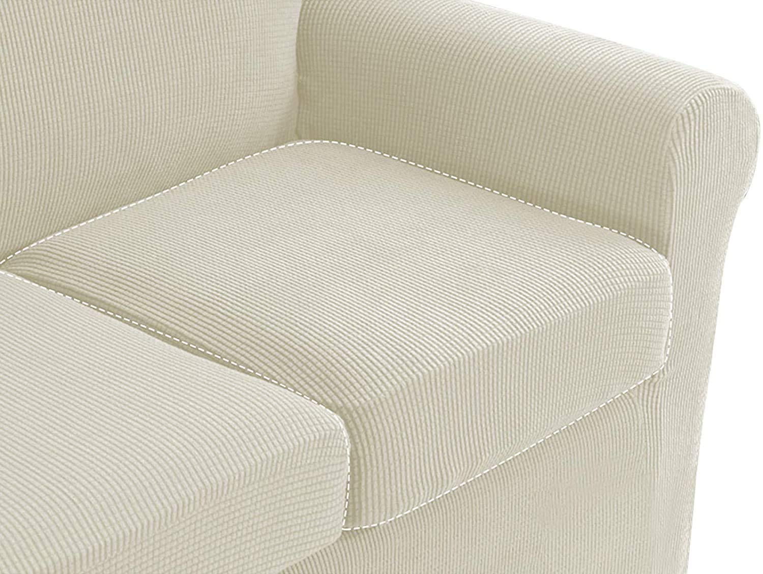 EBETA Copridivano elastico, Copripoltrona Jacquard 3 Posti con 3 Fodera per cuscino, Copridivano Un Posto AntiGraffio per Gatto Cani (Bianco crema, 3 Posti)