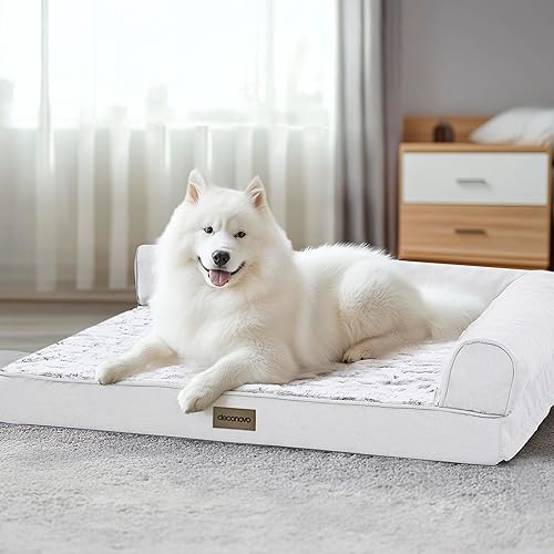 Miniatura 2 de Deconovo Sofá cama para perro con cojín en forma de L, espuma de Eggrate de apoyo, parte superior de terciopelo fotovoltaico, parte inferior