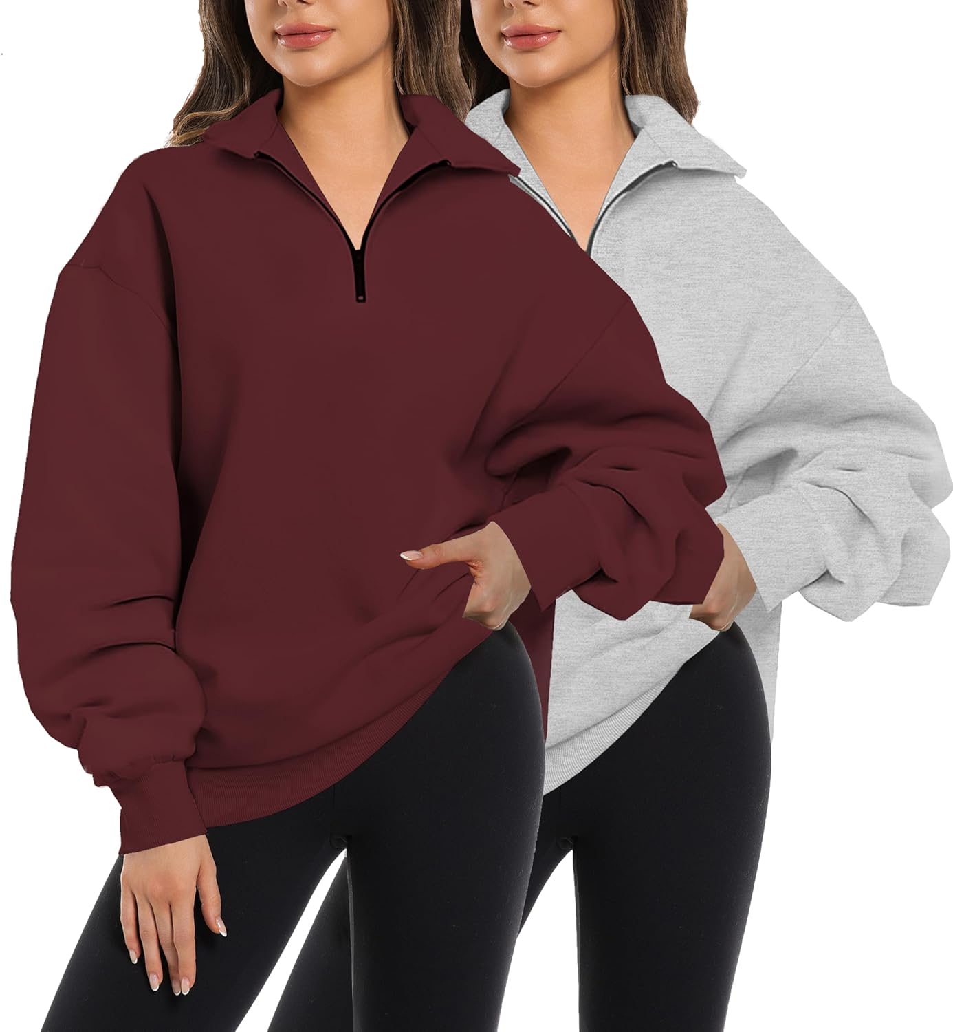 2 Pack Womens Zip Up Hoodies Oversized Sweatshirts Fall Long Sleeve Shirts Fashion Pullover