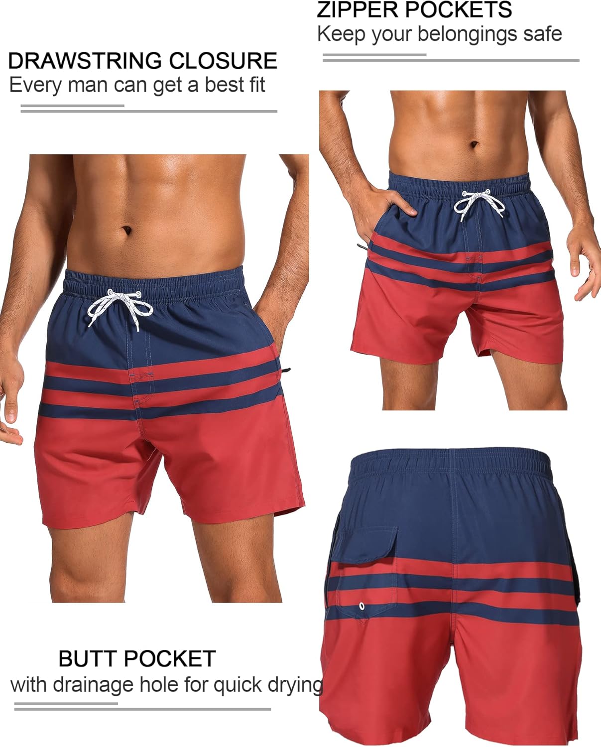 SILKWORLD Mens Swim Trunks with Compression Liner 2 in 1 Quick Dry Bathing Suit Beach Shorts with Zipper Pockets - Image 4