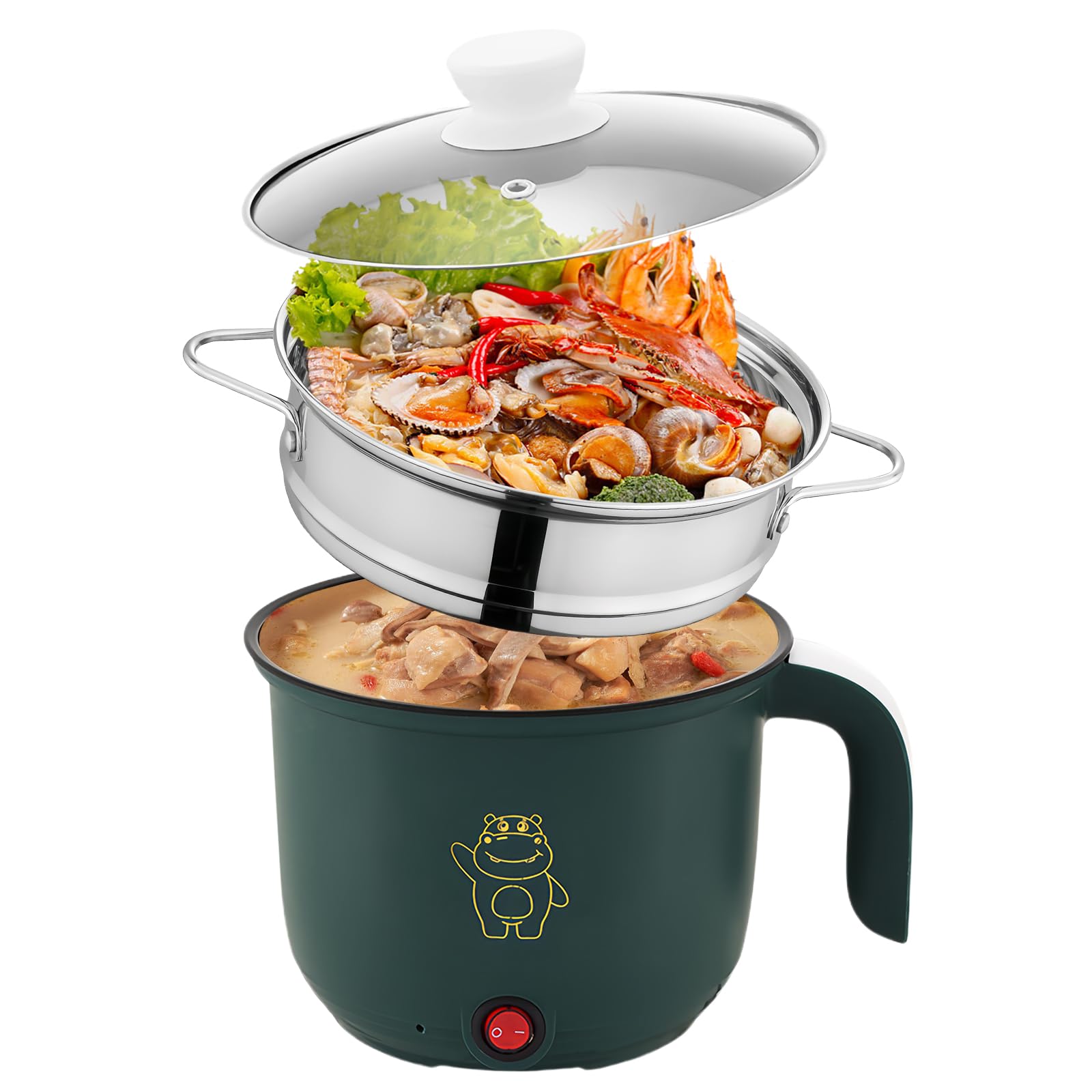 Olla Caliente Eléctrica Con Vaporera, Sartén Eléctrica De Viaje De 1,5 L, Mini Olla Multifuncional Portátil Para El Hogar, Oficina, Dormitorio
