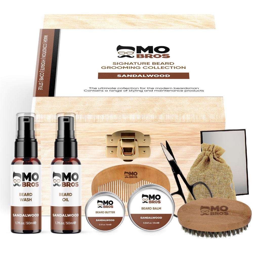Beard Grooming Care Gift Kit |Signature Gift Set Includes Premium Beard Oil, Wash, Wax, Balm, Comb, Scissors, Brush & Box | Sandalwood
