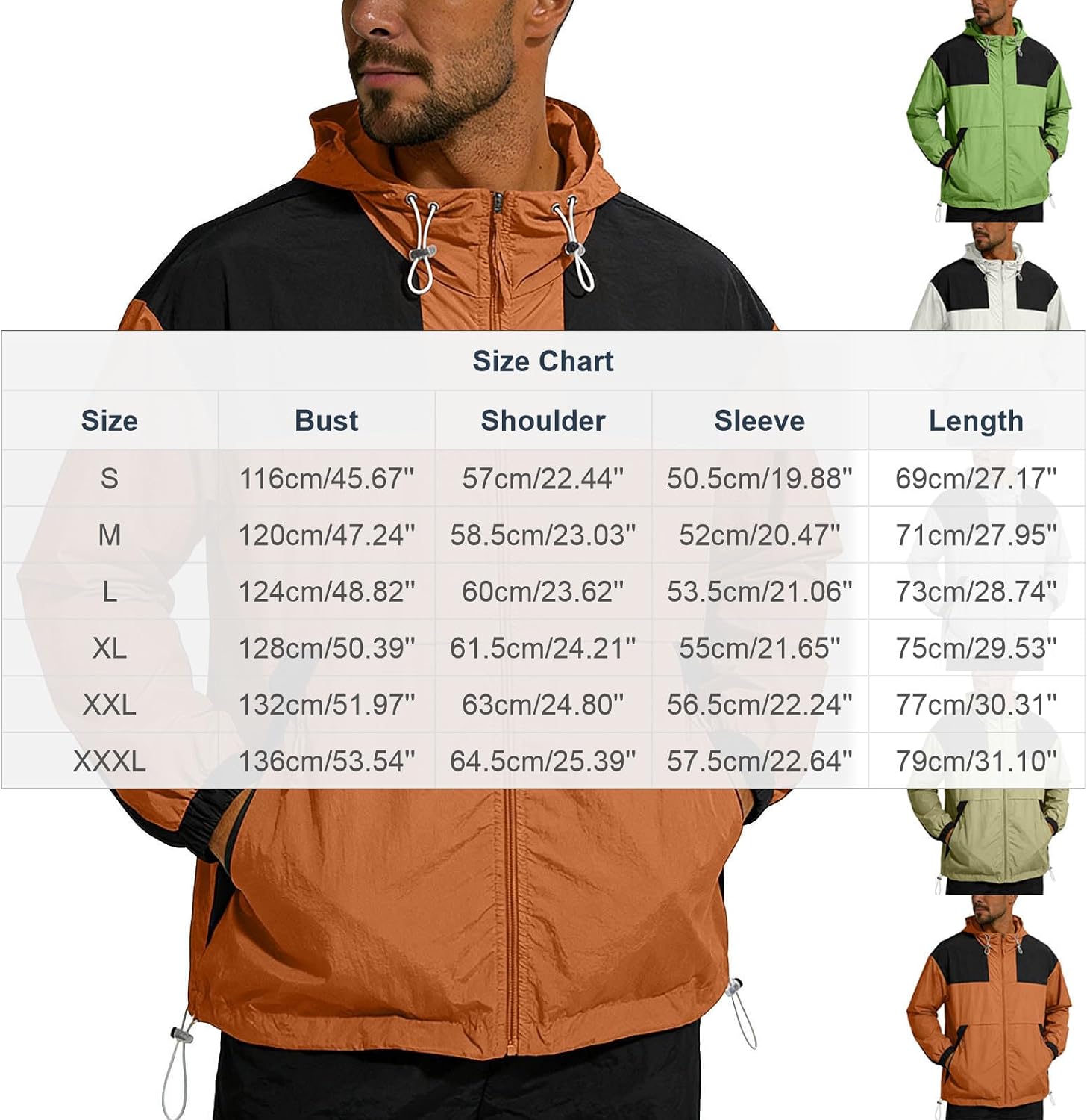Men's Sunscreen Jacket Lightweight Breathable UPF50+ Hooded Coat Summer Trendy Colorblock Jackets with Zip Pockets