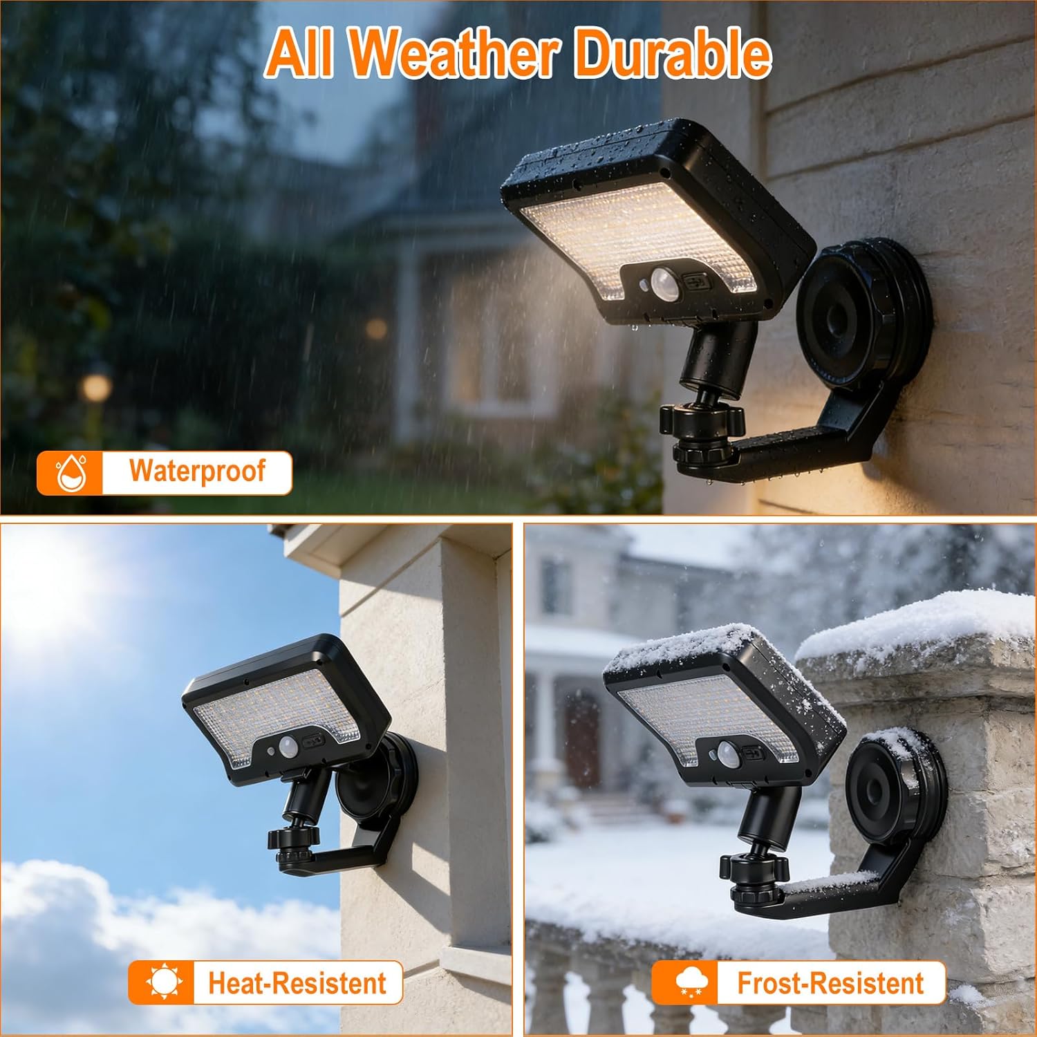 Magnetic Solar Motion Sensor Outdoor Lights, 3 Installation Methods, Dual Solar/USB Charging, 360° Wide-Angle Rotatable Warm Light,Waterproof for Yard, Patio, Doorway, Fence, Garage, RV