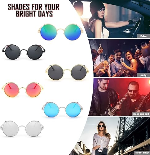 Miniatura 7 de FEISEDY Gafas de sol polarizadas retro steampunk con marco mental redondo, tonos góticos, diseño para hombres y mujeres B2820