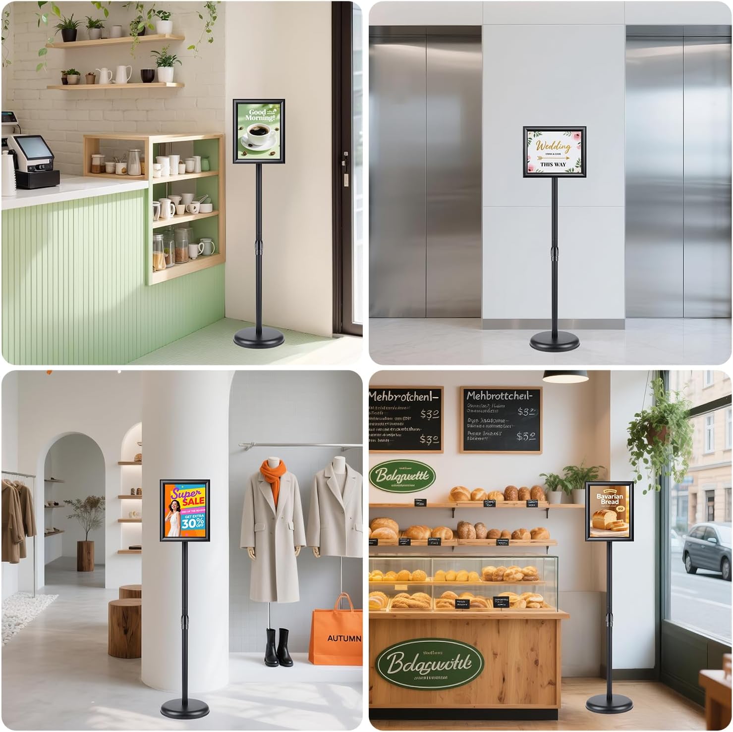 RedChili Sign Holder Stand 8.5x11 Inch, Adjustable Floor Standing Sign Holder Signage Stand with Aluminum Snap-Open Frame Vertical Horizontal View Display For Malls Schools Restaurants (Black, Sharp Corner) - Image 7